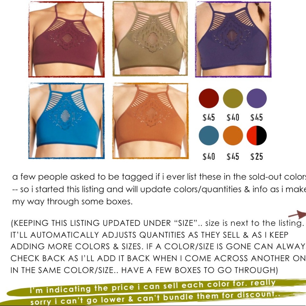 Free People hanalei bralettes XS/S M/L - Picture 2 of 8